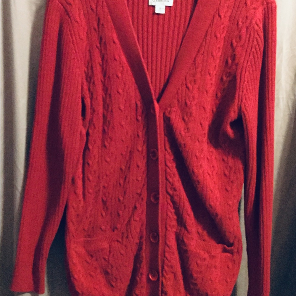 St Johns Bay red cable-knit sweater